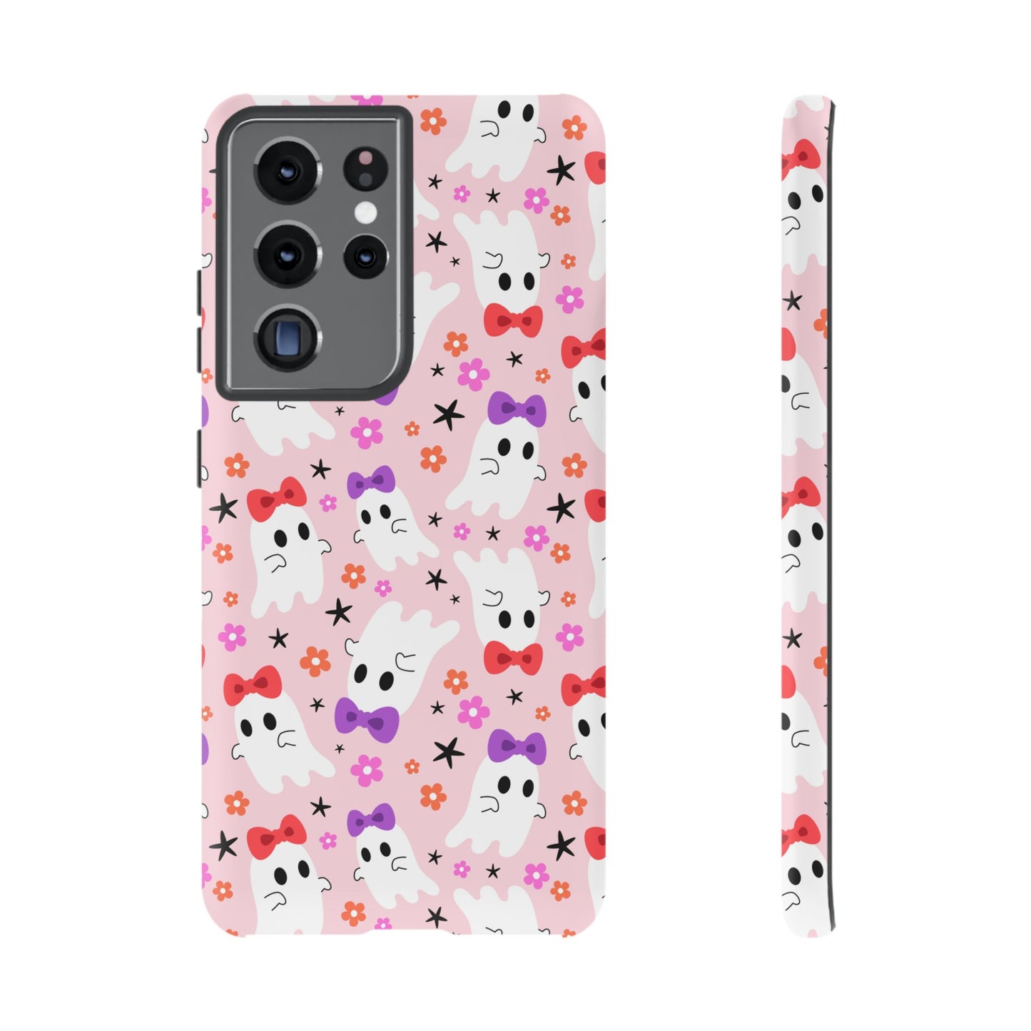 Cute Ghosts with Bows and Stars Halloween Phone Case – Tough Phone Case – Cute Spooky Design - iPhone 16 - Samsung Galaxy - Google Pixel