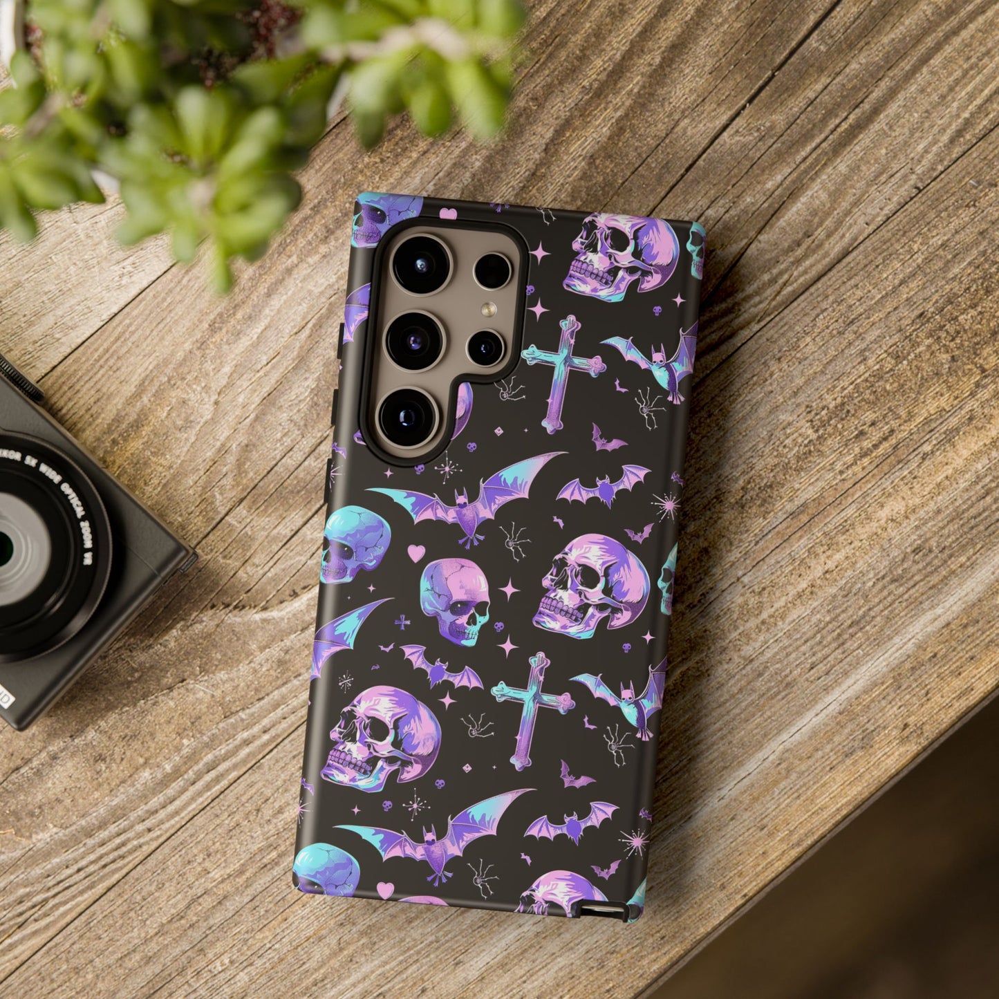 Pastel Skulls and Crosses Gothic Phone Case – Tough Phone Case – Cute Spooky Design - iPhone 16 - Samsung Galaxy - Google Pixel