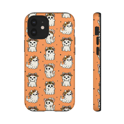 Ghost Cats and Pumpkins Halloween Phone Case – Tough Phone Case – Cute Spooky Design - iPhone 16 - Samsung Galaxy - Google Pixel