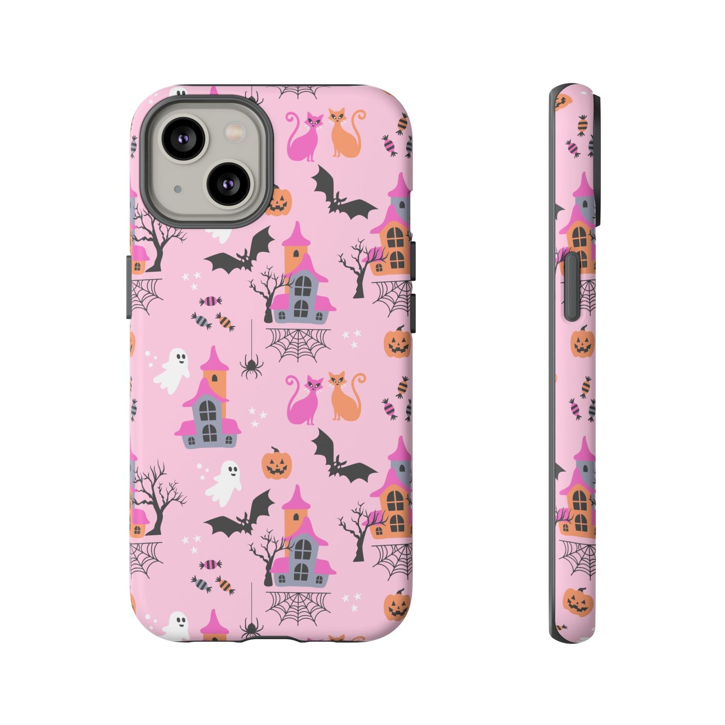 Pink Haunted House and Cats Halloween Phone Case – Tough Phone Case – Cute Spooky Design - iPhone 16 - Samsung Galaxy - Google Pixel