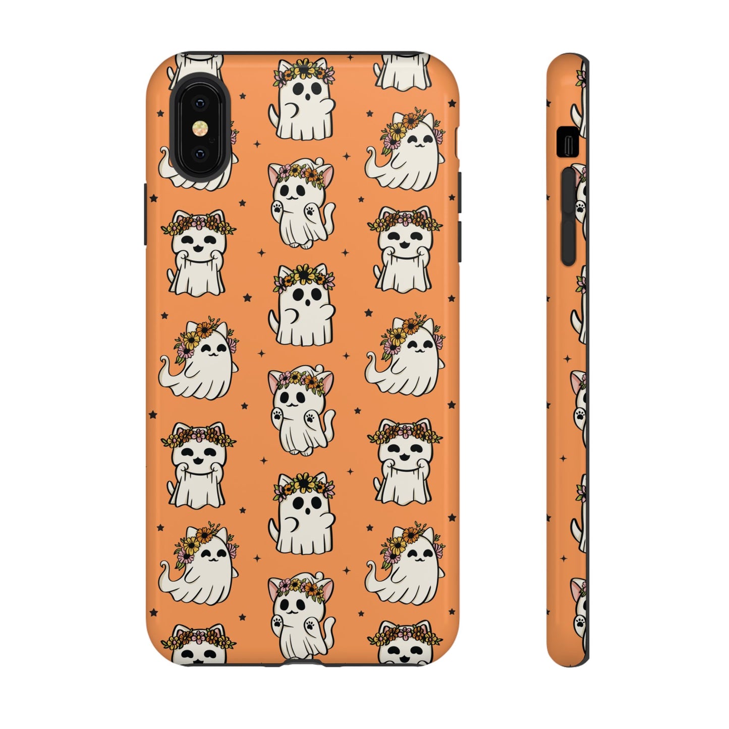 Ghost Cats and Pumpkins Halloween Phone Case – Tough Phone Case – Cute Spooky Design - iPhone 16 - Samsung Galaxy - Google Pixel