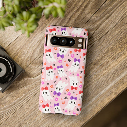 Cute Ghosts with Bows and Stars Halloween Phone Case – Tough Phone Case – Cute Spooky Design - iPhone 16 - Samsung Galaxy - Google Pixel