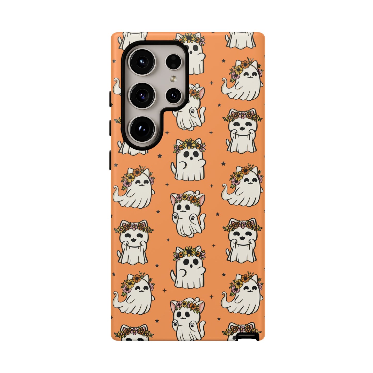 Ghost Cats and Pumpkins Halloween Phone Case – Tough Phone Case – Cute Spooky Design - iPhone 16 - Samsung Galaxy - Google Pixel