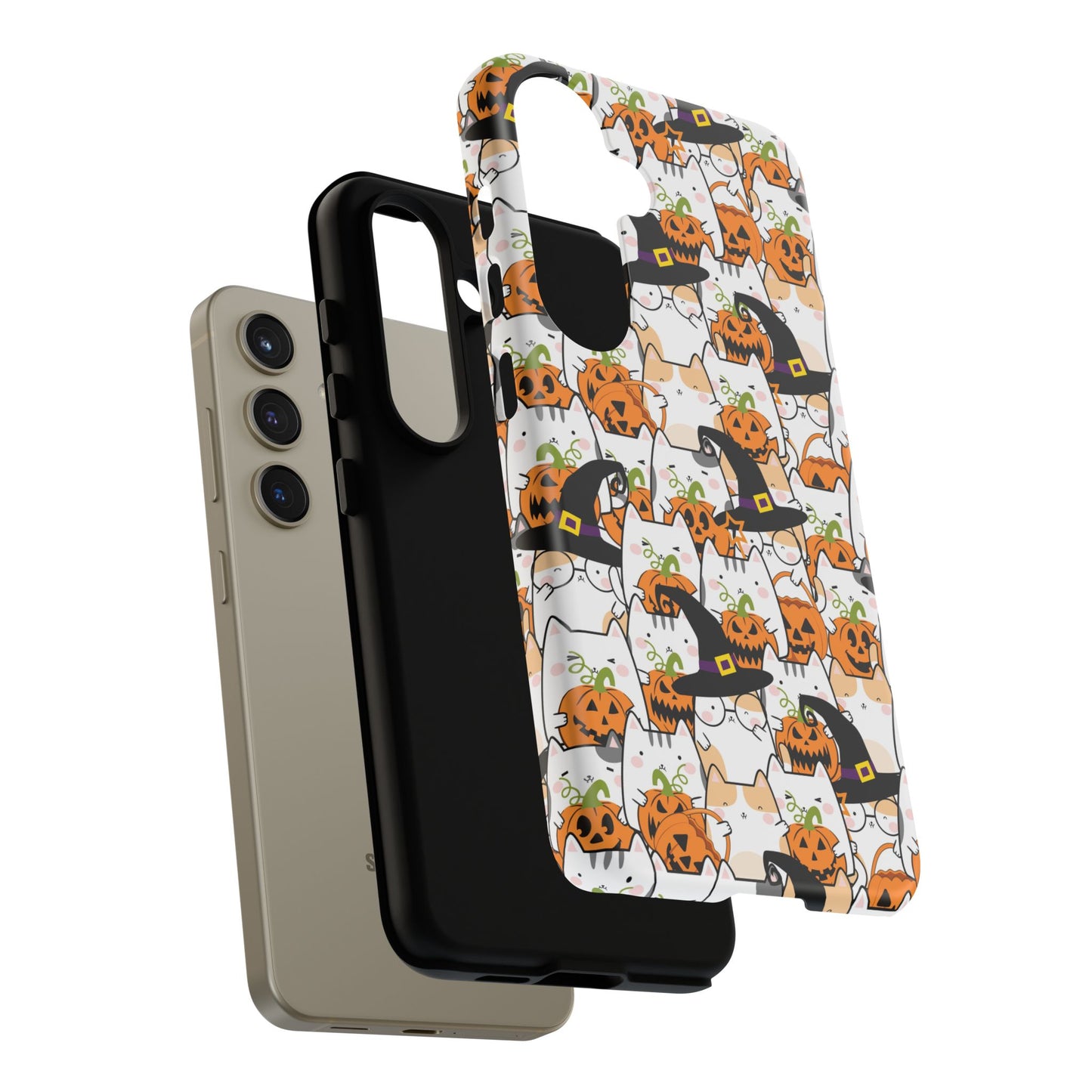 Halloween Cats and Pumpkins Phone Case – Tough Phone Case – Cute Spooky Design - iPhone 16 - Samsung Galaxy - Google Pixel