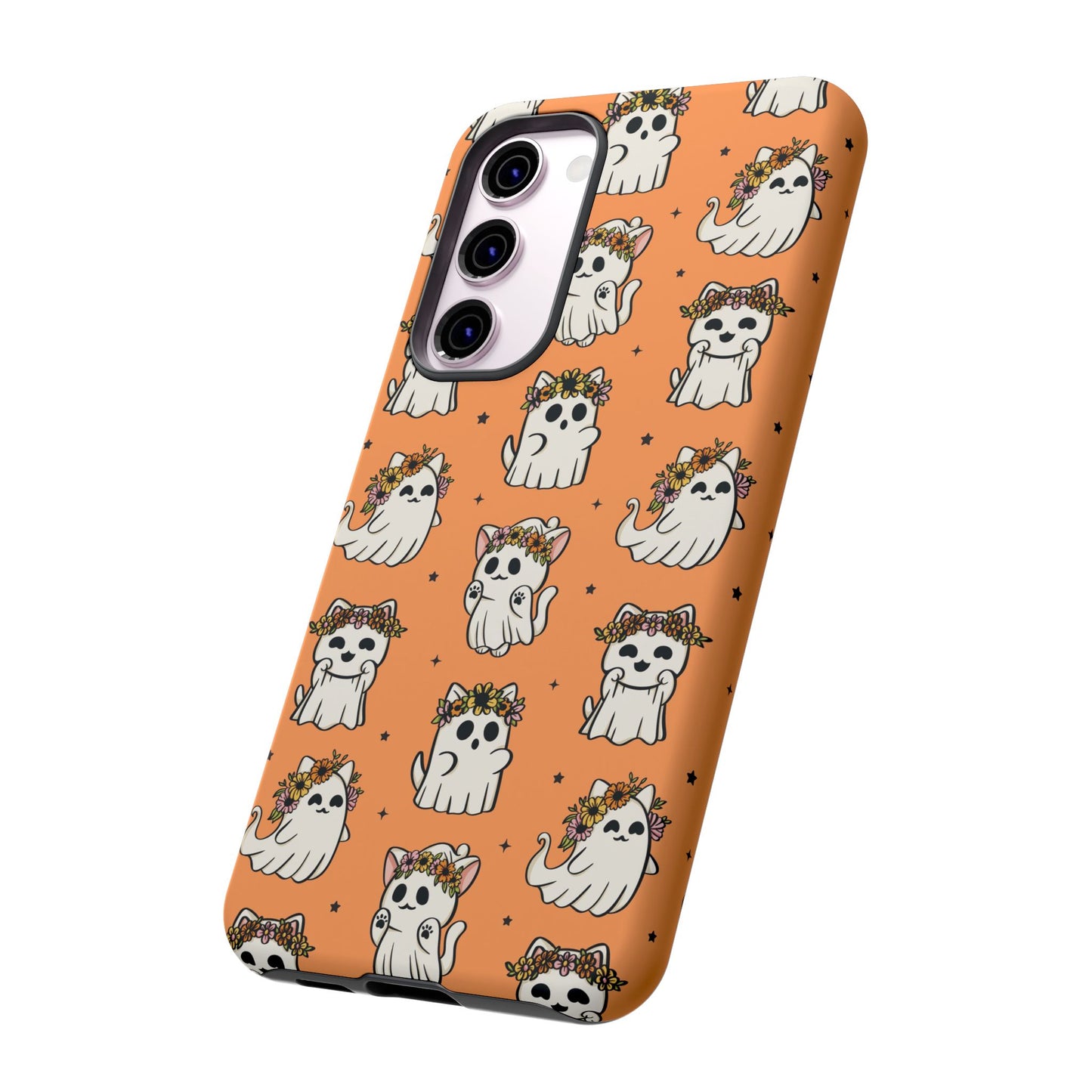 Ghost Cats and Pumpkins Halloween Phone Case – Tough Phone Case – Cute Spooky Design - iPhone 16 - Samsung Galaxy - Google Pixel