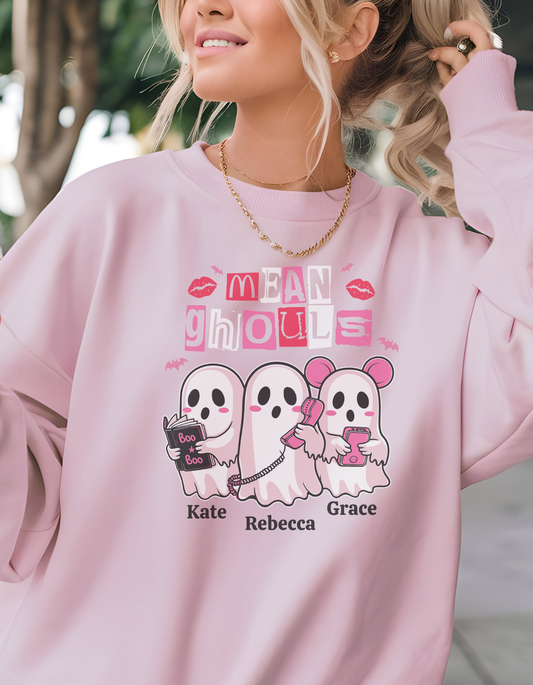 Mean Ghouls' Halloween Sweatshirt – Cute Ghost Design in Black or Pink – Perfect for You and Your Two Besties