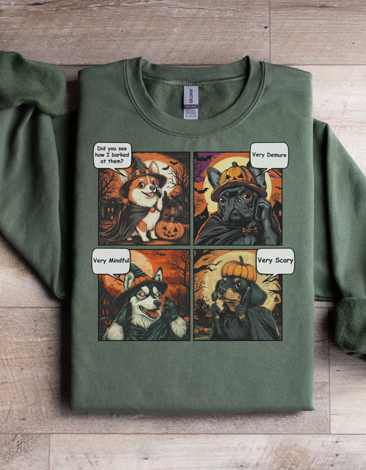 Funny Halloween Dog Comic Sweatshirt - Cozy Unisex Crewneck for Spooky Season